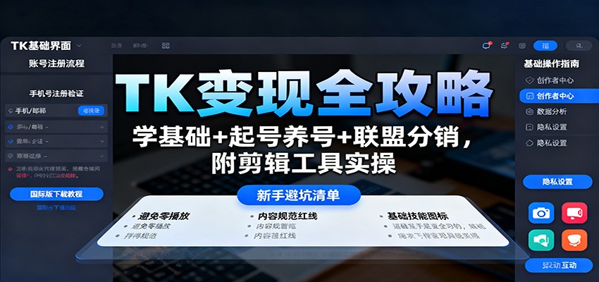 TK变现全攻略:学基础+起号养号+联盟分销,附剪辑工具实操-汇课新知资源网