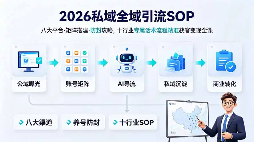 2026私域全域引流SOP｜八大平台·矩阵搭建·防封攻略，十行业专属话术流程精准获客变现全课-汇课新知资源网