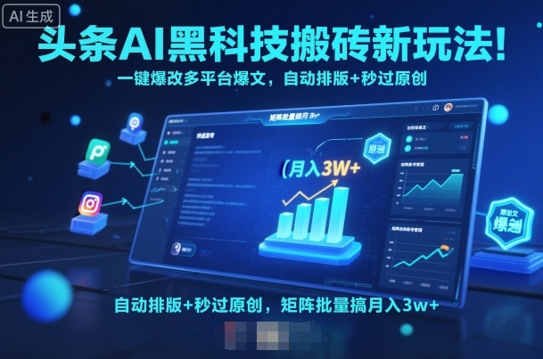 头条AI黑科技搬砖新玩法!一键爆改多平台爆文,自动排版+秒过原创,矩阵批量搞月入3w+【揭秘】-汇课新知资源网