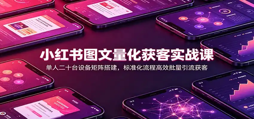 小红书图文量化获客实战课:单人二十台设备矩阵搭建,标准化流程高效批量引流获客-汇课新知资源网