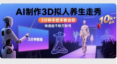 Ai制作3D拟人养生走秀，3分钟手把手教会你，快速起千粉万粉号-汇课新知资源网