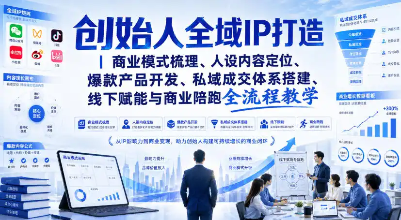 创始人全域IP打造｜商业模式梳理、人设内容定位、爆款产品开发、私域成交体系搭建、线下赋能与商业陪跑全流程教学-汇课新知资源网
