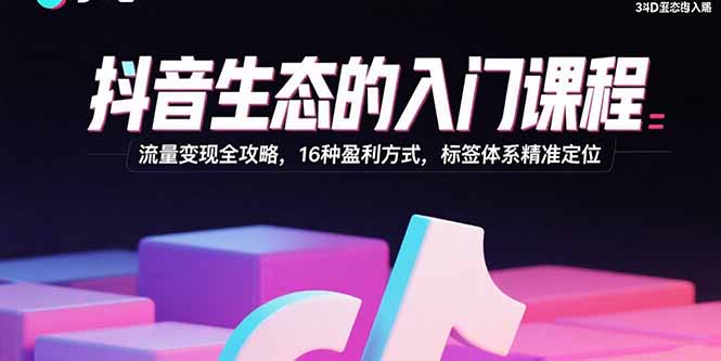 抖音生态的入门课程：流量变现全攻略，16种盈利方式，标签体系精准定位-汇课新知资源网