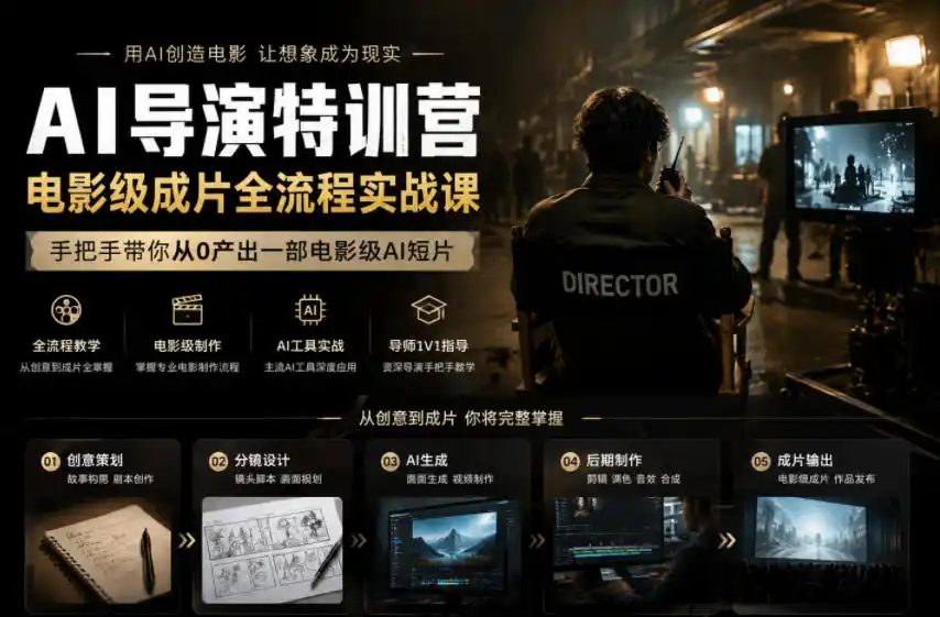 AI导演特训营,电影级成片全流程实战课,手把手带你从0产出一部电影级AI短片-汇课新知资源网