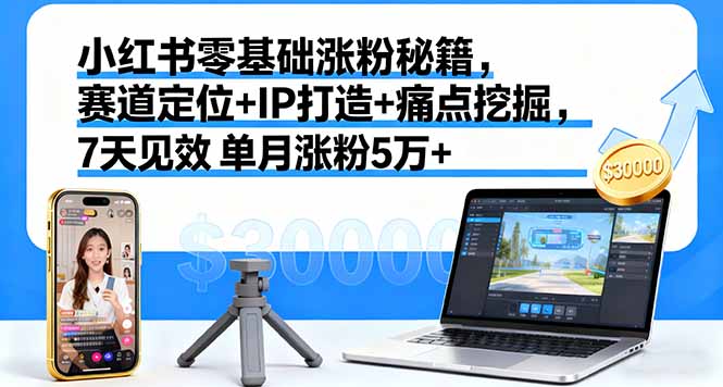 小红书零基础涨粉秘籍，赛道定位+IP打造+痛点挖掘，7天见效 单月涨粉5万+-汇课新知资源网