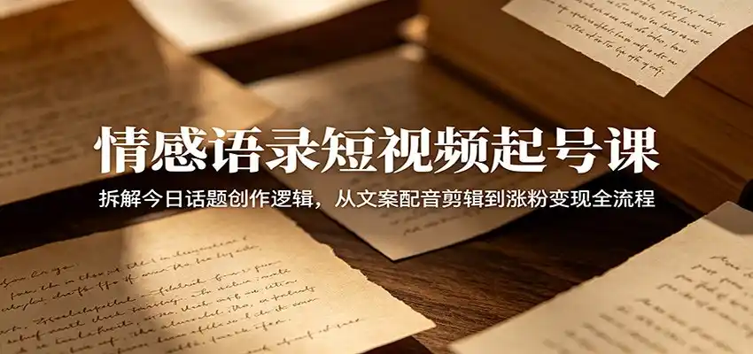 情感语录短视频起号课：拆解今日话题创作逻辑，从文案配音剪辑到涨粉变现全流程-汇课新知资源网