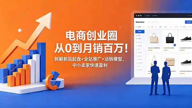 电商创业圈从0到月销百万!拆解新品起盘+全站推广+动销模型,中小卖家快速盈利-汇课新知资源网