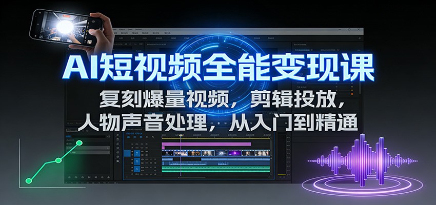 AI短视频全能变现课：复刻爆量视频，剪辑投放，人物声音处理，从入门到精通-汇课新知资源网