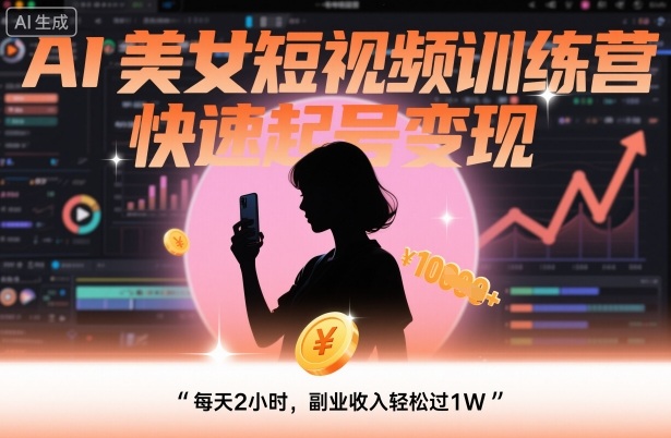 AI美女短视频训练营,快速起号变现,每天2小时,副业收入轻松过1W-汇课新知资源网