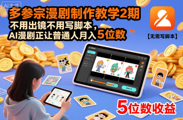 多参宗漫剧制作教学2期,不用出镜不用写脚本,AI漫剧正让普通人月入5位数-汇课新知资源网