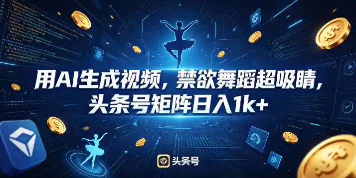 用AI生成视频,禁欲舞蹈超吸睛,头条号矩阵日入1k+-汇课新知资源网