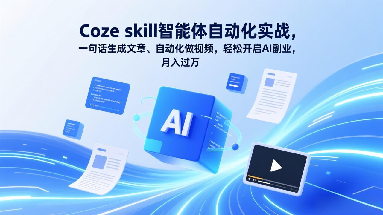 Coze skill智能体自动化实战,一句话生成文章、自动化做视频,轻松开启AI副业,月入过万-汇课新知资源网