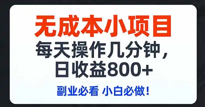 无成本小项目,每天操作几分钟,日收益800+ 副业必看 小白必做!-汇课新知资源网