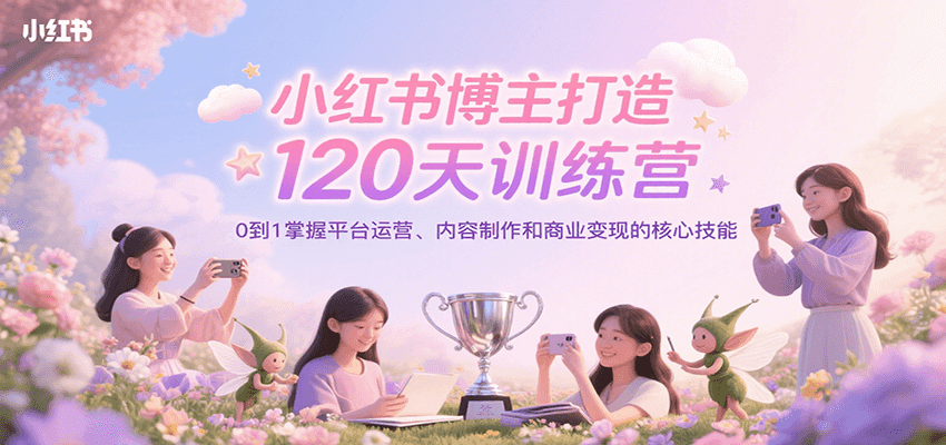 小红书博主打造120天训练营，0到1掌握平台运营、内容制作和商业变现-汇课新知资源网