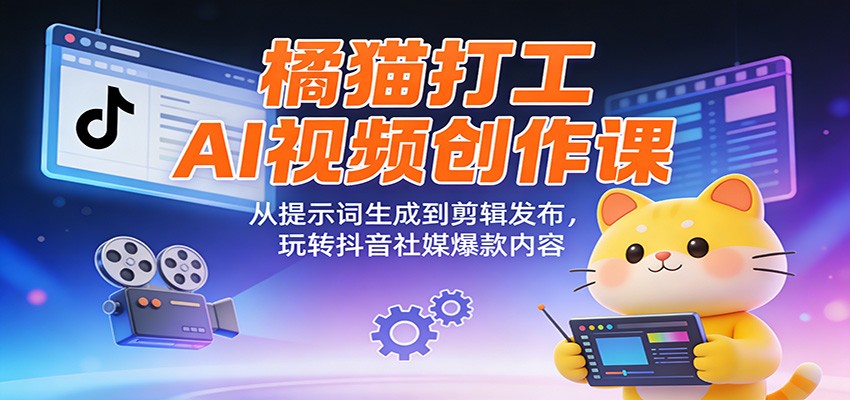 橘猫打工AI视频创作课:从提示词生成到剪辑发布,玩转抖音社媒爆款内容-汇课新知资源网