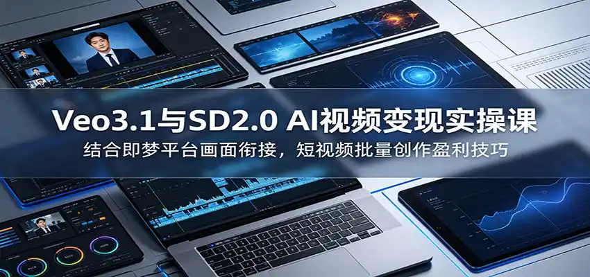 Veo3.1与SD2.0 AI视频变现实操课课：结合即梦平台画面衔接，短视频批量创作盈利技巧-汇课新知资源网