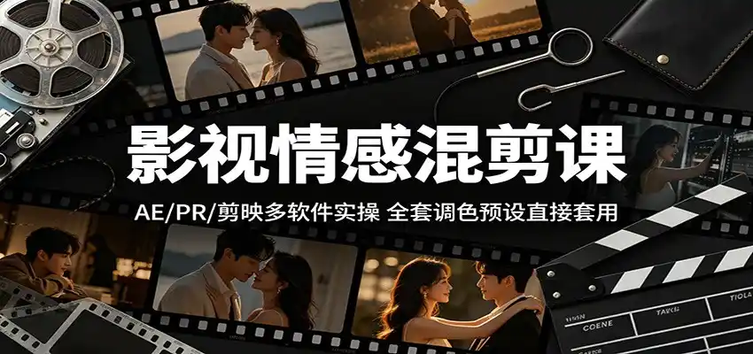 影视情感混剪课：AE/PR/剪映多软件实操，全套调色预设直接套用-汇课新知资源网