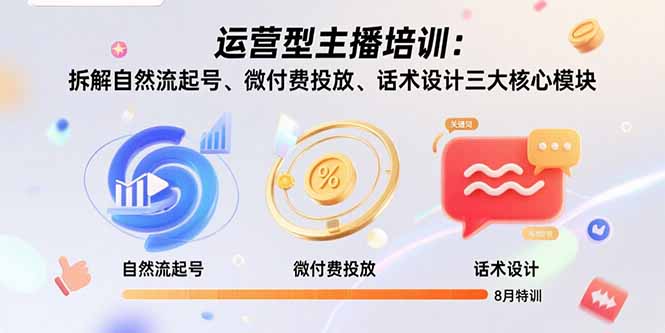 运营型主播培训：拆解自然流起号、微付费投放、话术设计三大核心模块-8月-汇课新知资源网