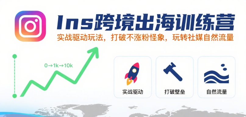 Ins跨境出海训练营，实战驱动玩法，打破不涨粉怪象，玩转社媒自然流量-汇课新知资源网