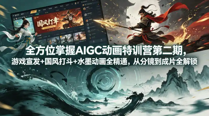 全方位掌握AIGC动画特训营第二期,游戏宣发+国风打斗+水墨动画全精通,从分镜到成片全解锁-汇课新知资源网