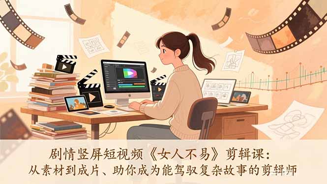 剧情竖屏短视频《女人不易》剪辑课:从素材到成片、助你成为能驾驭复杂故事的剪辑师-汇课新知资源网