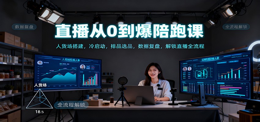 直播从0到爆陪跑课:人货场搭建,冷启动,排品选品,数据复盘,解锁直播全流程-汇课新知资源网