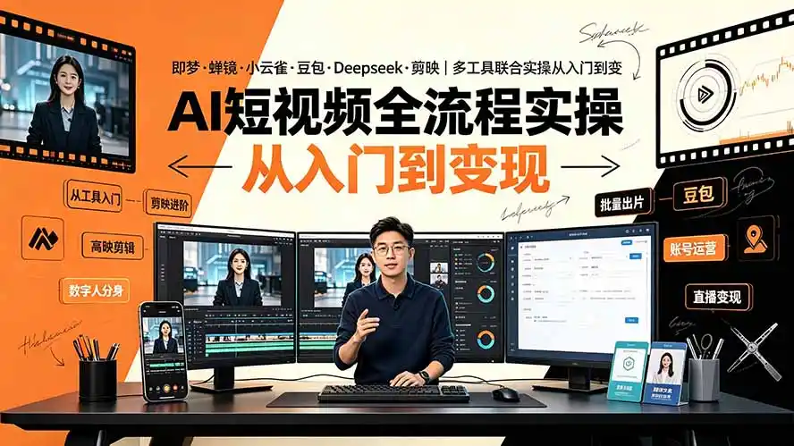 AI短视频全流程实操：即梦·蝉镜·小云雀·豆包·Deepseek·剪映｜多工具联合实操从入门到变现-汇课新知资源网