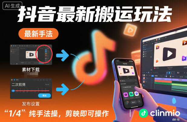 抖音最新搬运玩法，纯手法操作，剪映即可操作-汇课新知资源网