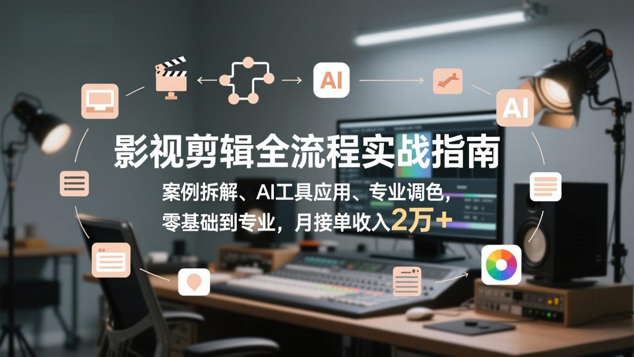 影视剪辑全流程实战指南,案例拆解、AI工具应用、专业调色,零基础到专业,月接单收入2万+-汇课新知资源网