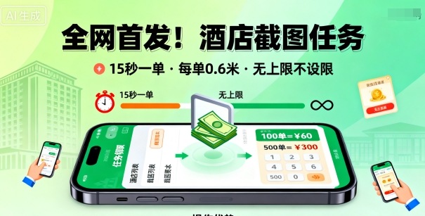 全网首发!酒店截图任务,15秒一单,每单0.6米,任务无上限不设限,矩阵操作单日3张到手【揭秘】-汇课新知资源网