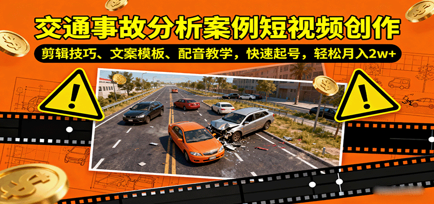 交通事故分析案例短视频创作,剪辑技巧、文案模板、配音教学,快速起号,轻松月入2w+-汇课新知资源网