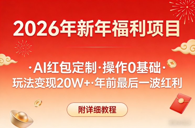 新年福利项目，AI红包定制，操作0基础，玩法变现20W+年前最后一波红利，附详细教程-汇课新知资源网
