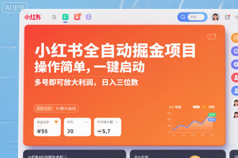 小红书全自动掘金项目，操作简单，一键启动，多号即可放大利润，日入三位数【揭秘】-汇课新知资源网