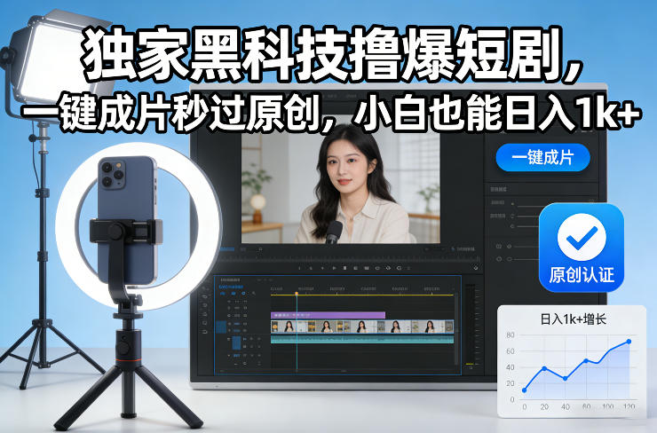 独家黑科技撸爆短剧，一键成片秒过原创，小白也能日入1k+【揭秘】-汇课新知资源网