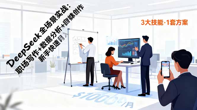 DeepSeek全场景实战:职场写作+数据分析+自媒体创作,新手快速月入过万-汇课新知资源网