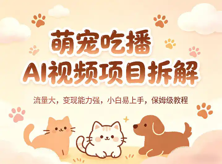 萌宠吃播AI视频项目拆解，流量大，变现能力强，小白易上手，保姆级教程-汇课新知资源网