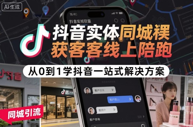 抖音实体同城获客线上陪跑,从0到1学抖音一站式解决方案-汇课新知资源网