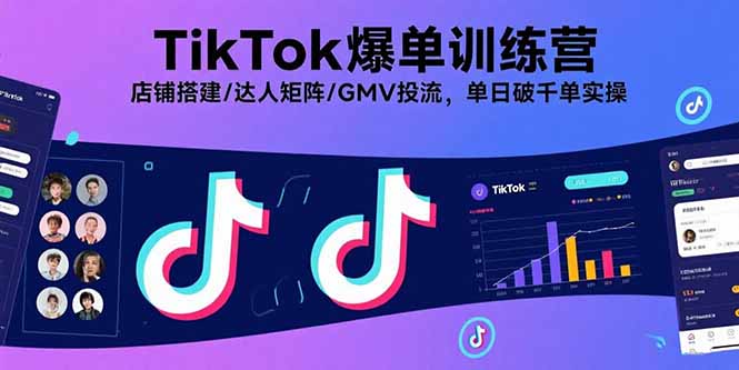 TikTok爆单训练营,店铺搭建/达人矩阵/GMV投流,单日破千单实操-汇课新知资源网