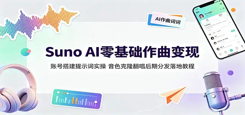 Suno AI零基础作曲变现：账号搭建提示词实操，音色克隆翻唱后期分发落地教程-汇课新知资源网