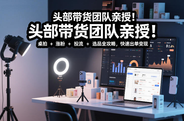 头部带货团队亲授!专业短视频实拍带货课:桌拍+涨粉+投流+选品全攻略,快速出单变现,月入2w+-汇课新知资源网