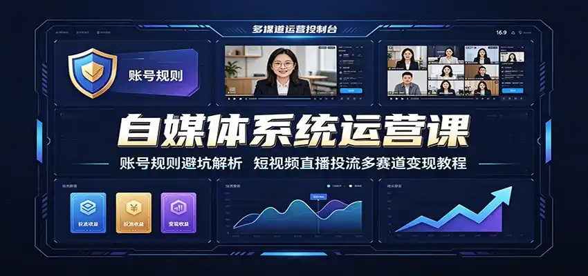 自媒体系统运营课：账号规则避坑解析，短视频直播投流多赛道变现教程-汇课新知资源网