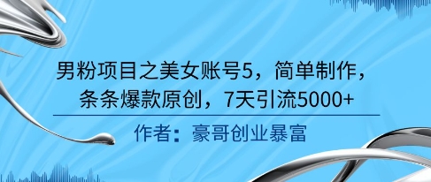 男粉项目之美女账号5，简单制作，条条爆款原创，7天引流5000+-汇课新知资源网