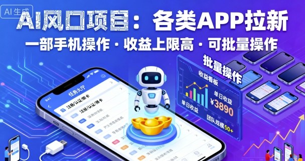 AI风口项目，各类APP拉新，一部手机就可以操作，收益上限高，可批量操作-汇课新知资源网