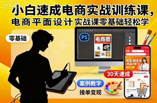 小白速成电商实战训练课,电商平面设计实战课零基础轻松学-汇课新知资源网