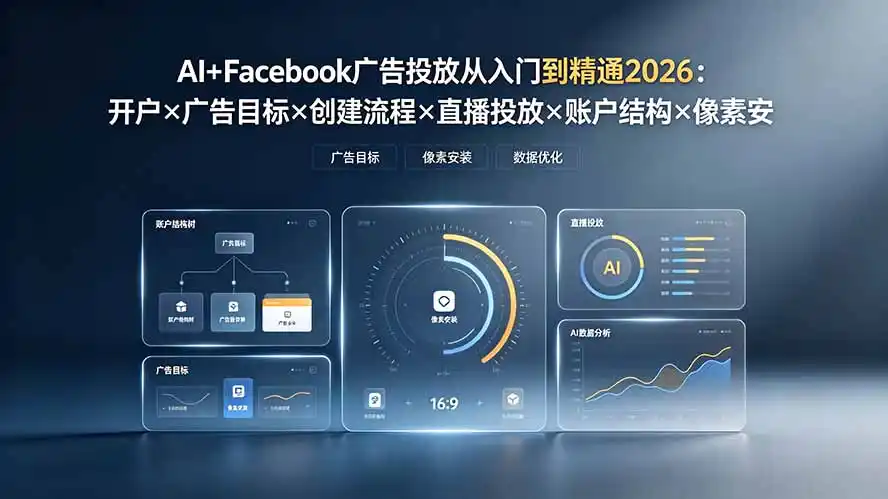 AI+Facebook广告投放从入门到精通2026：开户×广告目标×创建流程×直播投放×账户结构×像素安装×AI赋能-汇课新知资源网