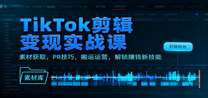 TikTok剪辑变现实战课:素材获取,PR技巧,搬运运营,解锁赚钱新技能-汇课新知资源网