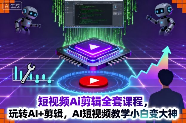 短视频Ai剪辑全套课程,玩转AI+剪辑,AI短视频教学小白变大神-汇课新知资源网