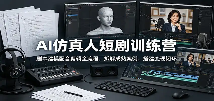 AI仿真人短剧训练营：剧本建模配音剪辑全流程，拆解成熟案例，搭建变现闭环-汇课新知资源网