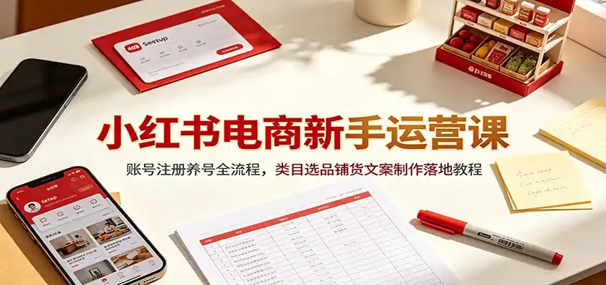 小红书电商新手运营课:账号注册养号全流程,类目选品铺货文案制作落地教程-汇课新知资源网