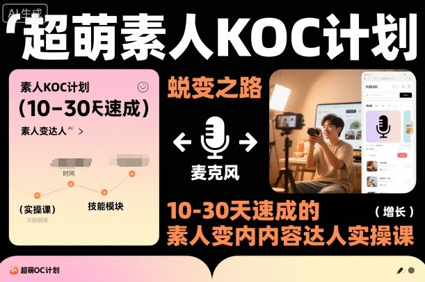 超萌素人KOC计划，10-30天速成的素人变内容达人实操课，适合想做短剧小说推文电商推广的素人入局-汇课新知资源网